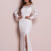 Vestido Sereia Ombro a ombro manga longa de renda